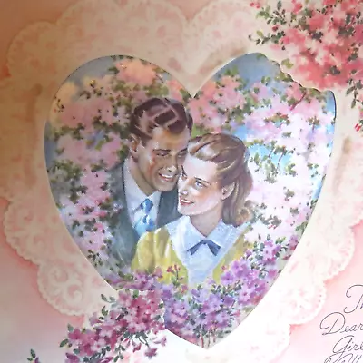 Vintage 1949 Valentine's Card Large Wife Fabric Heart On Paper Boxed Rust Craft • $15