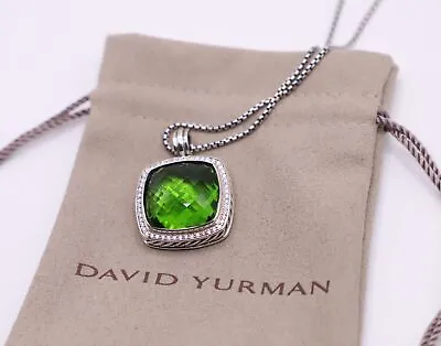 David Yurman Sterling Silver 20mm Albion Pendant 18  Necklace Peridot Diamonds • $419