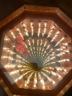 Infinity Mirror Octagon Light Vintage 1970s Wall Decor Oak Frame • $245