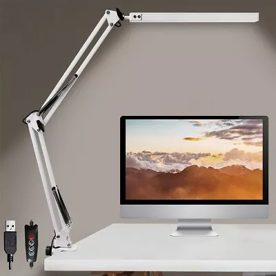 £20.71 • Buy LED Desk Lamp With Clamp Desk Light Metal Swing Arm Lamp Office Working White