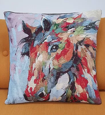 Cushion With Horse. Vibrant Tapestry Style Fabric.  Ideal Gift Mothers Day   • £22