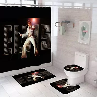 Elvis Bathroom 4 Pieces Set Shower Curtain Toilet Lid Cover And Bath Mat No... • $58.88
