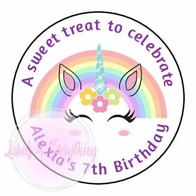 Personalised Unicorn Rainbow Birthday Stickers Party Thank You Sweet Cone Bags • £1.99