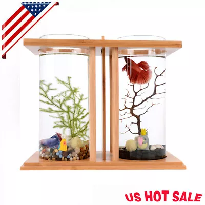 Mini Fish Tank Bowl Goldfish Betta Aquarium Office Desktop Small Decor+LED Light • $20.90