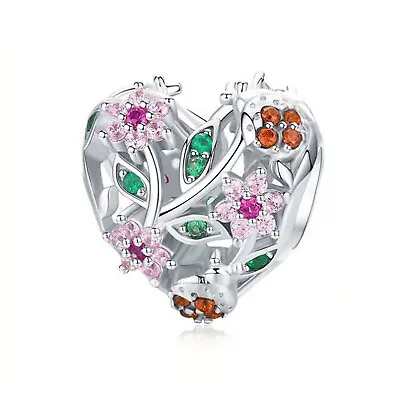 Openwork Flowers Heart S925 Sterling Silver Bead Charm For Women Mum Sister Nan • £7.90