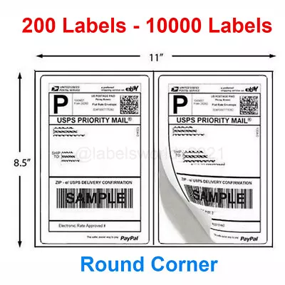 200 Mailing Shipping Labels 8.5  X 5.5  Round Corner Half Sheet Self Adhesive US • $15.78