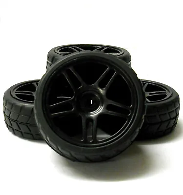 £13.99 • Buy 20111 1/10 On Road Soft Tread Car RC Wheels And Tyres 5 Spoke Dual Black X 4