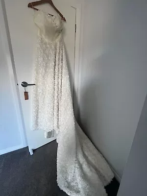 Wedding Dress Size 8-10 White Lace Puff Bow Mermaid Almost New Photography 5 • $200