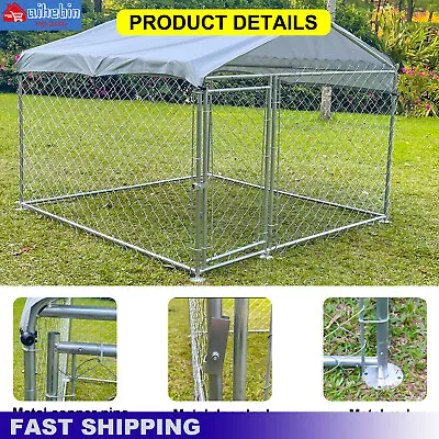 Metal Outdoor Dog Kennel Enclosure Run Cage With Roof Pet Puppy House Lockable • £188.82