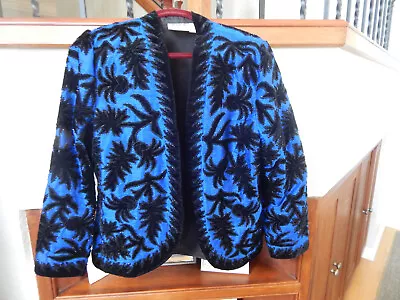 Judith Ann Vintage Blue / Black Silk Embellished Jacket Top Medium • $29.99