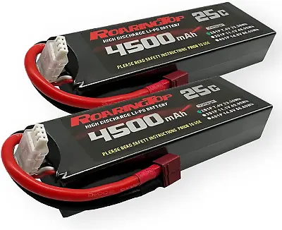 RoaringTop 2S Lipo Battery 4500mAh 7.4V 25C Hardcase RC Lipo Battery Pack With 2 • £30