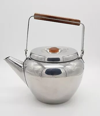 Mid Century Modern Stainless Steel Wood-Handled Tea Kettle/Pot EXCELLENT COND. • $32.50