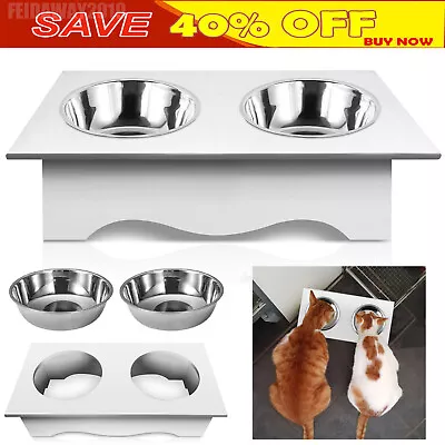 Raised Pet Dog Puppy Cat Bowls Stand Dog Feeder With 2 Stainless Steel Bowls • £14.40