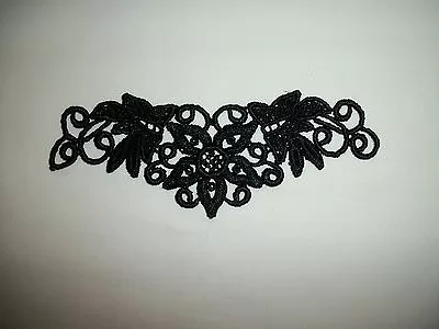 VENICE / VENISE LACE APPLIQUE BODICE / YOKE BRIDAL FLORAL DESIGN BLACK 6 X2   • $12.74