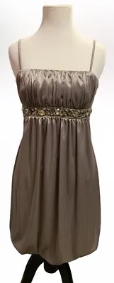 £31.46 • Buy Vintage Y2k 90s Deb Prom Cocktail Party Dress Short Jeweled Taupe Sz M Satin