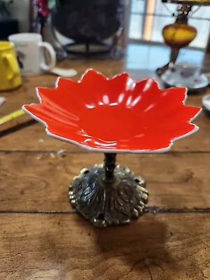 MCM 60's  Candy Soap Dish Metal Pedestal  Base Red • $30