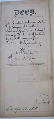 1890 Deed For Large Lot In Reading Berks County PA Endlich To Fricker & Rehr • $17.95