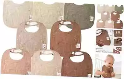  Muslin Baby Drooling Bibs 8 Pack 100% Cotton Square Adjustable Coconut Mocha • $32.92
