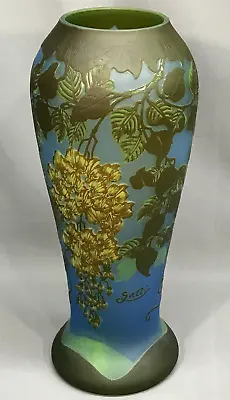 Beautiful 15  WISTERIA Cameo Art Glass Vase Marked Gallé - Decorative Galle Vtg • £451.31