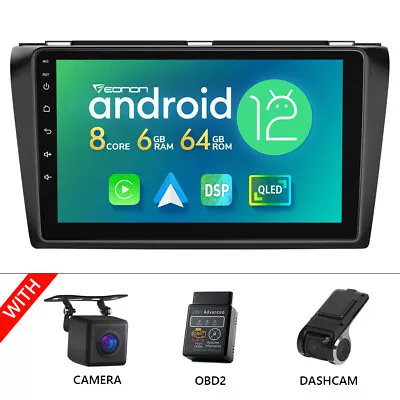 CAM+DVR+OBD+ Car Radio Stereo Android 12 8-Core CarPlay For Mazda 3 04-09 No-DVD • $348.06