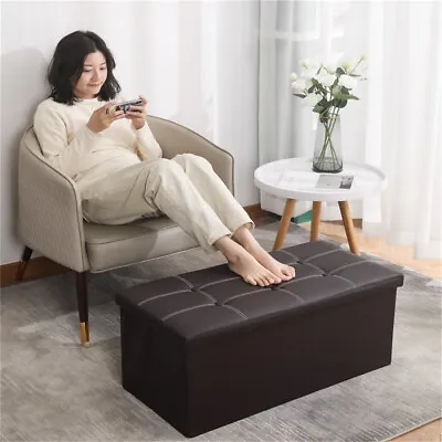 Folding Storage Ottoman Large Seater Pouffe Bench Seat Blanket Toy Chest Box UK • £26.99