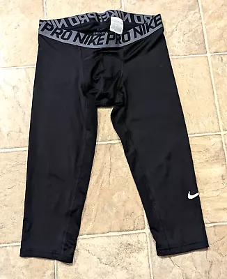 Nike Pro Sz L 3/4 Length Compression Tights Black 703082 O5 • $19.99