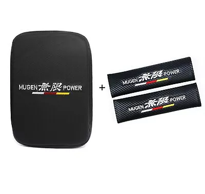 MUGEN Power Carbon Fiber Car Center Console Armrest Cushion+Seat Belt Cover Set • $18