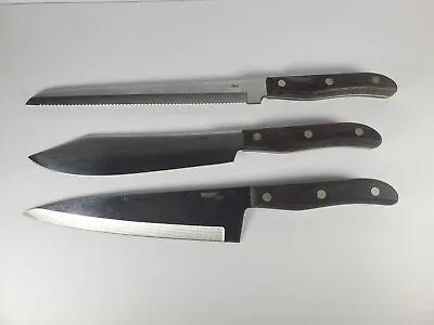 Vintage 1970s Chefco Knife Set 3 Piece Wooden Handle Full Tang Japan • $39.99