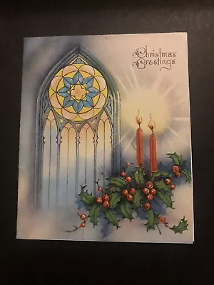 Vintage Holiday Christmas Greeting Card Paper Collectible Church Window • $7.99