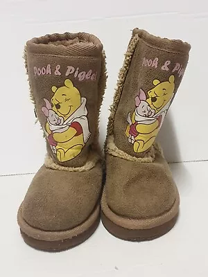 Disneys Winnie The Pooh Kid's Tan Suede Platform Fur Lined Low Ankle Boots  • £15