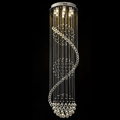 9-LED Luxury Crystal Spiral Rain Drop Ceiling Light Modern Pendant Lamp Fixture • $116