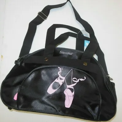 Dance Bag Black Satin Pink Toe Shoes 16  X 9.5  Shoulder Bag Adjstble Sansha  • $10.39