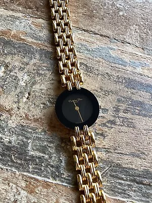 Christian DIOR Ladies Watch Bagheera Black Moon Face Gold Wristband Paris Quartz • $70