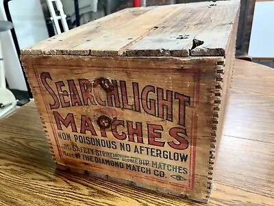 Vintage Searchlight  Diamond Brand Matches Wood Shipping Crate Box W Lid • $75