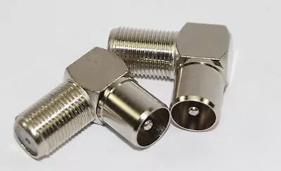 £2.49 • Buy 2 X Right Angled 90 Degree F Connector Female Socket To Coax TV Male Aerial Plug