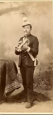 Great Cabinet Card In Unusual Size Of Cornet Player In Uniform • $79.99