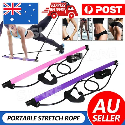 $9.85 • Buy Portable Pilates Bar Kit W/Resistance Band Yoga Gym Stick Exercise Trainer New