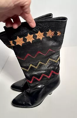 Maud Frizon Boots Black Size 37/EU 6/US Eel-skin Accents Excellent Heel Shoes • $129