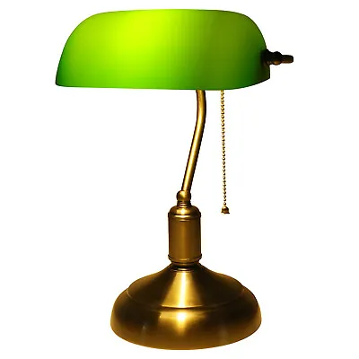 Vintage Green Glass Shade Bankers Lamp Desk Library Piano Lamp Light 110V E26 • $49.49
