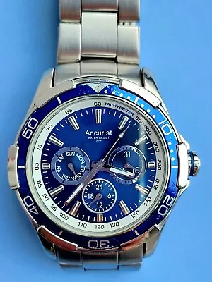 Mens Accurist 50m Day Date Sports Watch Blue Face MB116ON • £18