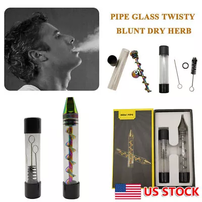 Glass Mini Tube Twisty Blunt Smoking Pipe Blunt Metal Tip W/ Cleaning Brush. • $10.99