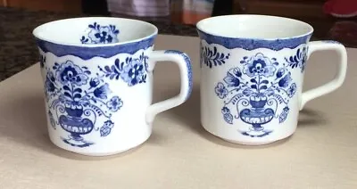 Set Of 2 Blue Delft Ceramic Hand Painted Coffee Cups Floral Pattern England • $15.95
