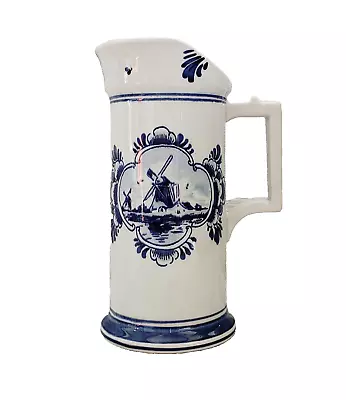 Vintage Delft Windmill Blue And White Pitcher Hand Painted Mint 7.5  • $16.99