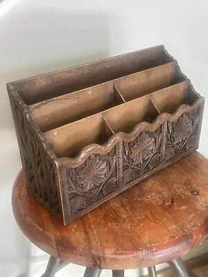 Vintage Lerner Melville Carved Look Desk Organizer Mail File Letter Holder Caddy • $20