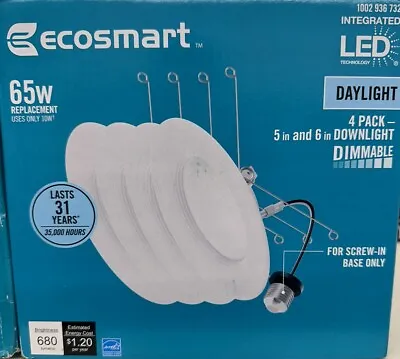 EcoSmart 4 In. White Integrated LED Recessed Trim Daylight  (4-pack) • $19.99