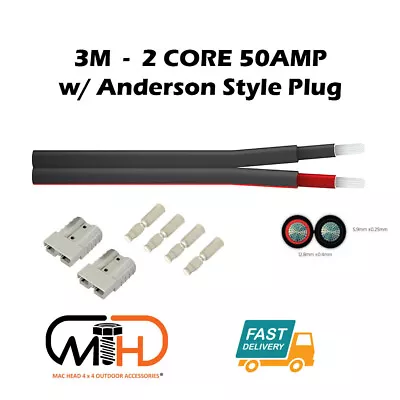 3 Metre 6mm Twin Core PV Solar Cable Pair Anderson Style Plugs Photovoltaic Wire • $27.95