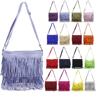 £27.20 • Buy Womens Suede Leather Tassel Fringed Handbag Ladies Crossbody Shoulder Bag UK