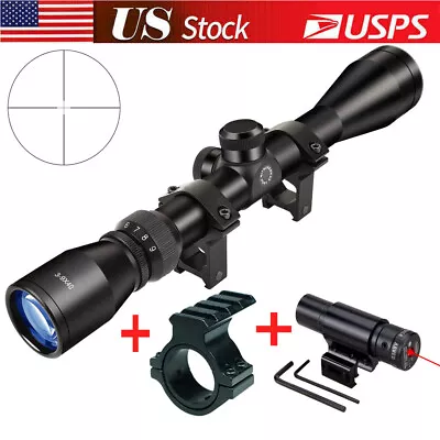 3-9x40 Optics R4 Reticle Crosshair Scope+ 1  - 25mm&30mm Ring Adapter+Red Laser • $46.99