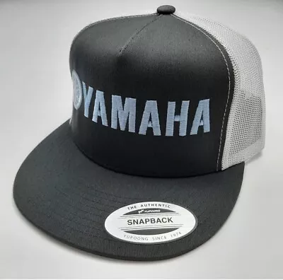 Yamaha Flat Bill Cap Hat Trucker Mesh Snapback Gray & White Baby Blue Letters • $32