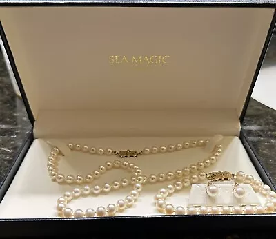 Mikimoto Pearl Set BL Sea Magic 17” Necklace W/ Pearl Earrings 14k Gold Bracelet • $750